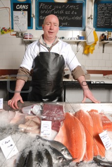 fishmonger in apron