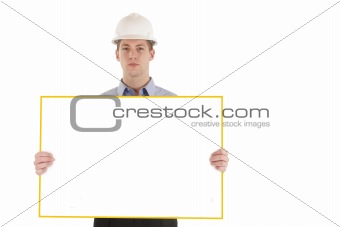 Worker holding blank sign