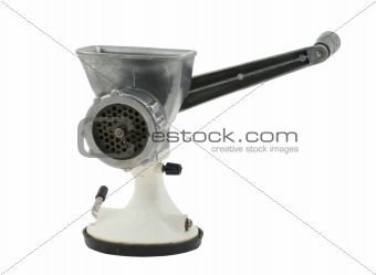 old manual mincer on pure white background
