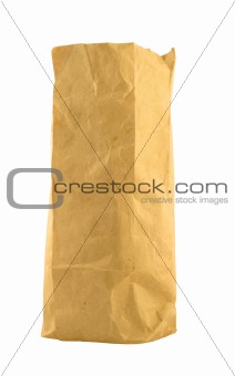 brown paper bag on pure white background