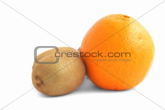 orange and kiwi fruits on white