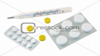 Thermometer and pills.