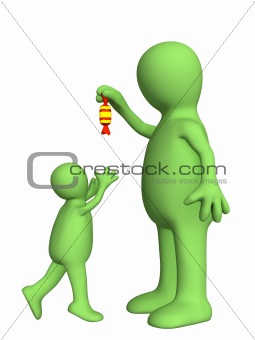 Puppet - adult, sneering above the small child