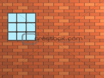 Brick wall with a window, closed by a lattice