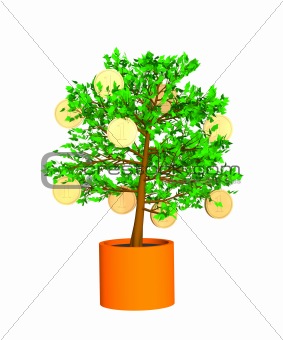 Tree with the gold coins, growing on branches