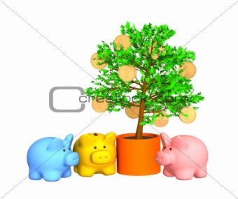 Three pigs of a coin box, worth around of a gold-bearing tree