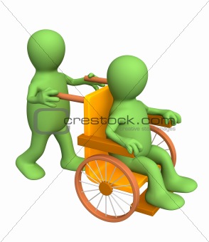 3d puppet, carrying the patient in an armchair