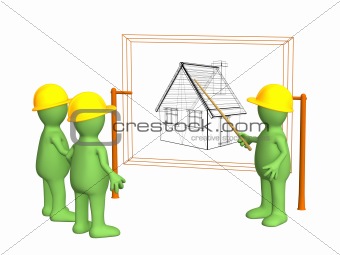 Builders - puppet, discussing the project of a building
