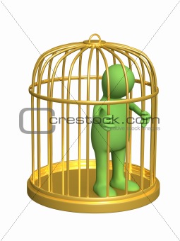 The 3d person - puppet, worth in a gold cage