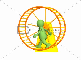3d person - puppet, running inside a wheel