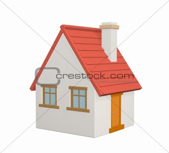 The 3d rural house with a red roof