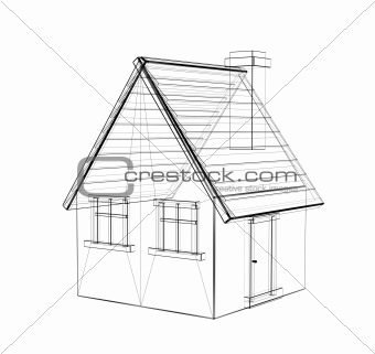 The 3d drawing of a rural house