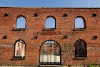 Remains of an old brick warehouse dockside
