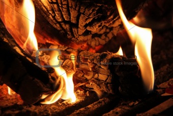 Flames and Coals in the Fireplace
