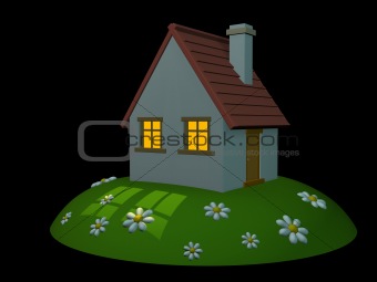3d house on a hill on a black background 