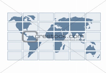 Map of the world on transparent screens