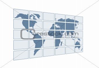 3d map of the world on transparent screens. Objects over white