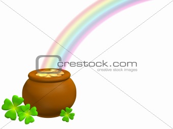 Pot with gold at the basis of a rainbow