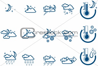 Weather Forecast vector icone set (night) and Thermometers