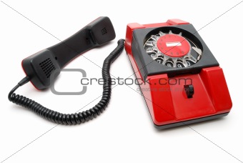 Red - black phone with a disk