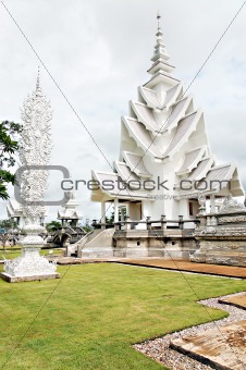 Unique white buddha temple in Thailand