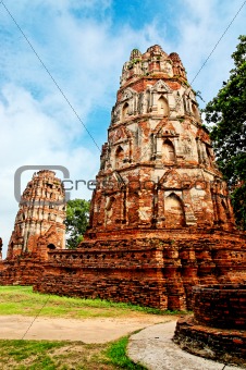 Ancient buddhist temple ruins in Ayuttaya, Thailand
