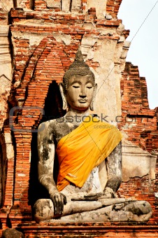 Anciant buddhist temple ruins in Ayuttaya, Thailand