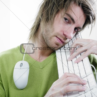 Man with computer's accessories