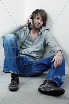Angry man at phone