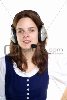 young woman with head set