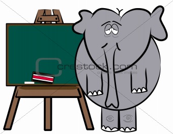 elephant cartoon standing at chalkboard