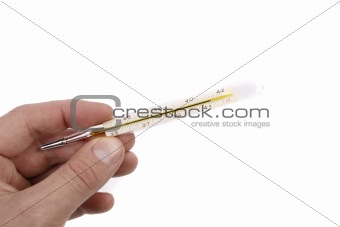 High temperature-hand with termometer isolated on white background