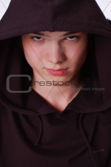 Close-up. Dark portrait of dangerous young man