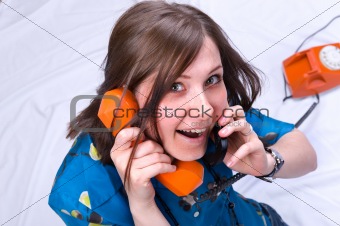 Girl on two phone red(orange) and black