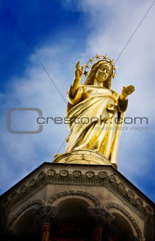 Mary reaching out with hand open