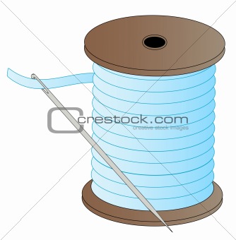 needle and blue sewing thread