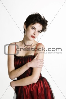 Young woman in a little red dress