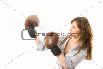 The young businesswoman defends from competitors