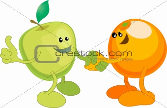 Apple and Orange happily shaking hands