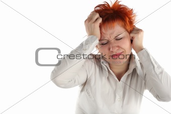 Headache of business woman isolated on white background