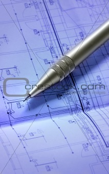 pencil on blueprint