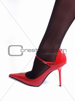 black nylons and red shoe