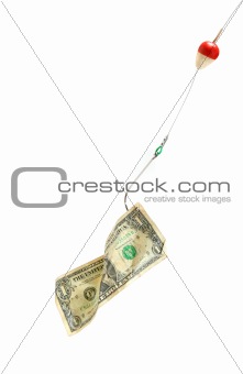 Conceptual. Dollar bill in a hook