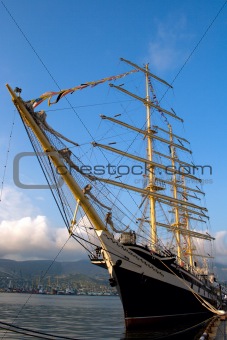 Sailing vessel at a mooring in port