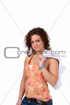 Pretty teen with jacket over one shoulder