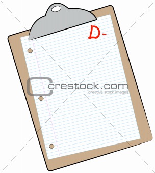 clipboard with report graded with a D-