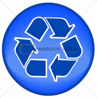 recycle symbol on blue button or icon