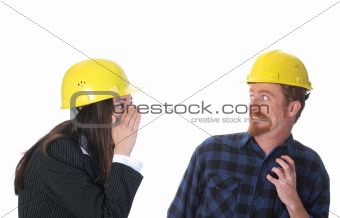 businesswoman and construction worker 