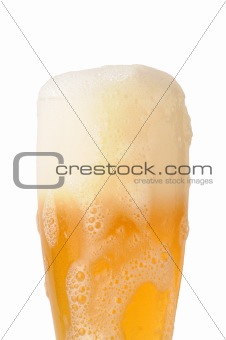 beer foam under glass with path