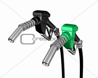 One diesel and one gasoline pump nozzle